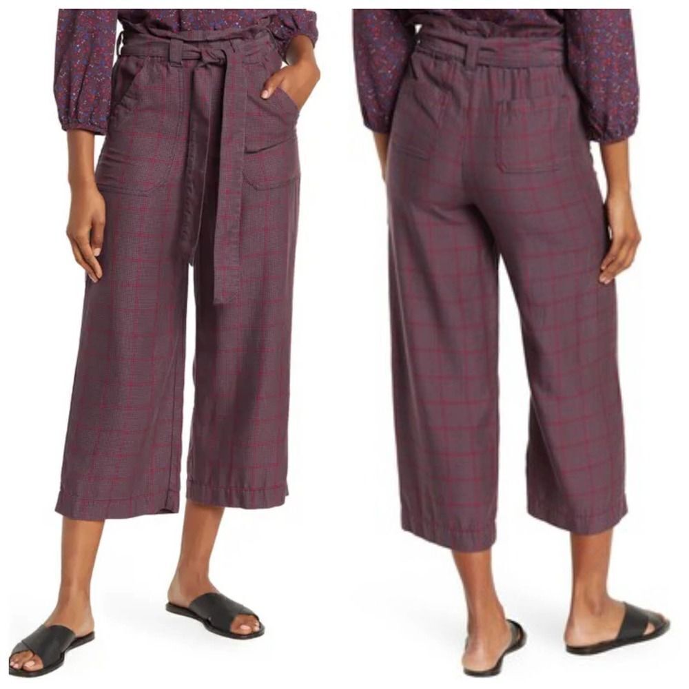 Marine Layer Caroline cropped‎ Paper bag Waist Plaid Pants Sz S